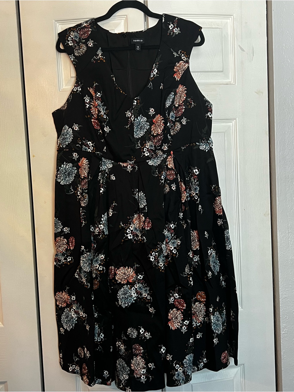 Torrid Black Floral Midi Dress With Pink & Blue Blooms